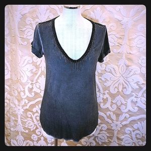 Paige soft v neck chain t-shirt blouse great M